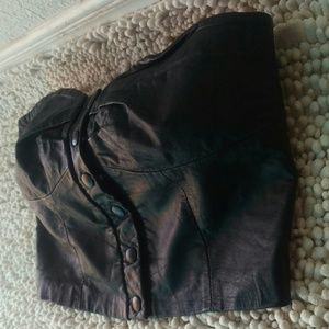 USA Diamond Black Leather Bandeau Bra Top